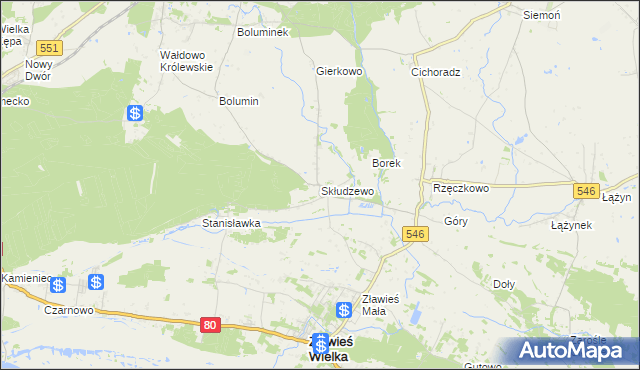 mapa Skłudzewo, Skłudzewo na mapie Targeo