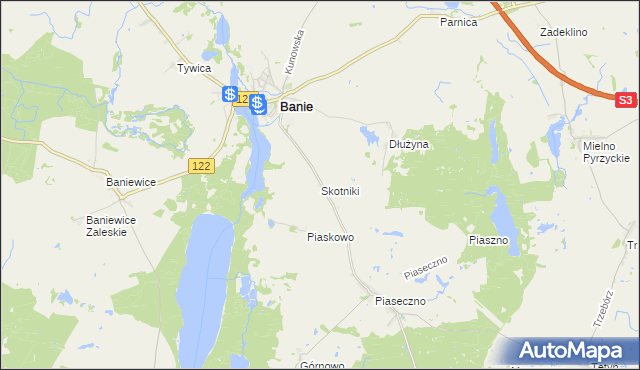 mapa Skotniki gmina Banie, Skotniki gmina Banie na mapie Targeo
