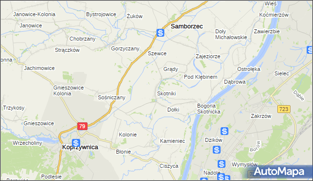 mapa Skotniki gmina Samborzec, Skotniki gmina Samborzec na mapie Targeo