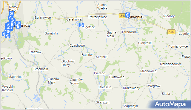 mapa Skotniki gmina Zawonia, Skotniki gmina Zawonia na mapie Targeo