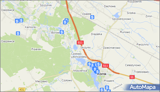 mapa Skrzynki gmina Kórnik, Skrzynki gmina Kórnik na mapie Targeo