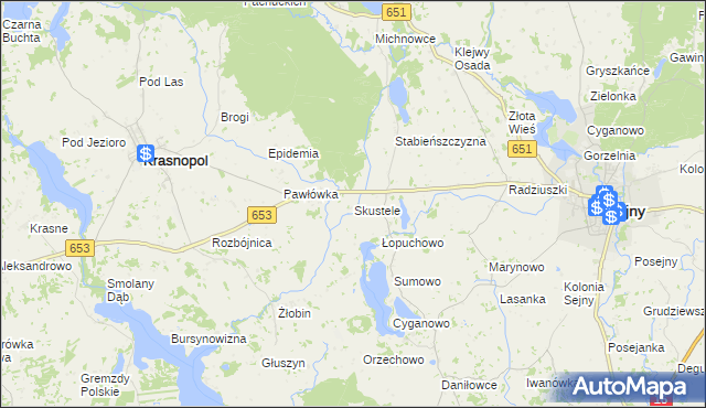 mapa Skustele, Skustele na mapie Targeo