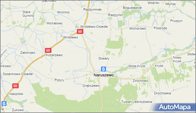 mapa Skwary gmina Naruszewo, Skwary gmina Naruszewo na mapie Targeo