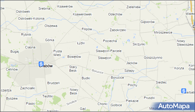 mapa Sławęcin gmina Grabów, Sławęcin gmina Grabów na mapie Targeo