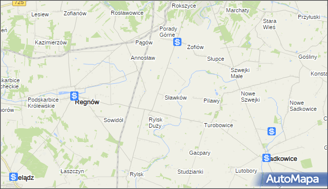 mapa Sławków gmina Regnów, Sławków gmina Regnów na mapie Targeo