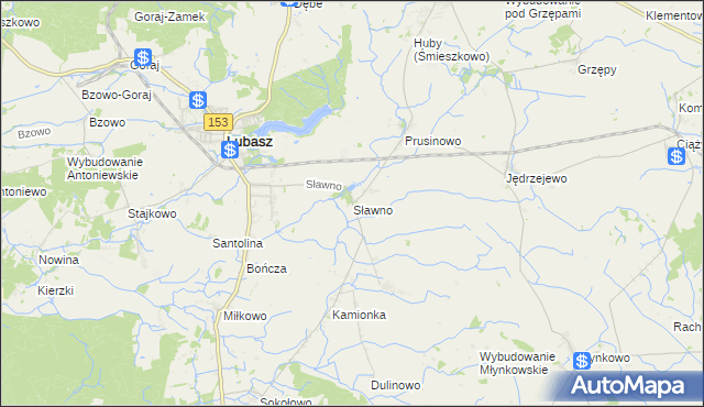 mapa Sławno gmina Lubasz, Sławno gmina Lubasz na mapie Targeo