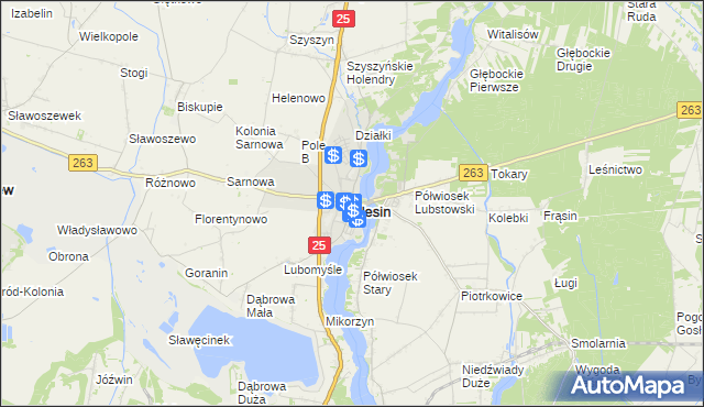 mapa Ślesin powiat koniński, Ślesin powiat koniński na mapie Targeo