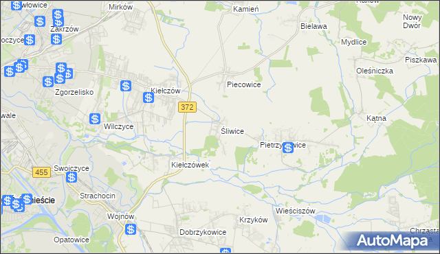 mapa Śliwice gmina Długołęka, Śliwice gmina Długołęka na mapie Targeo