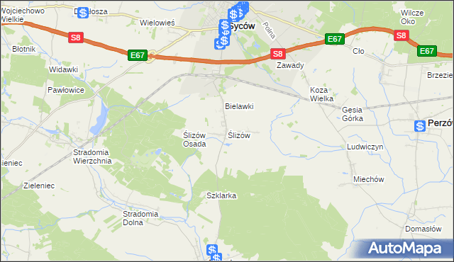 mapa Ślizów, Ślizów na mapie Targeo