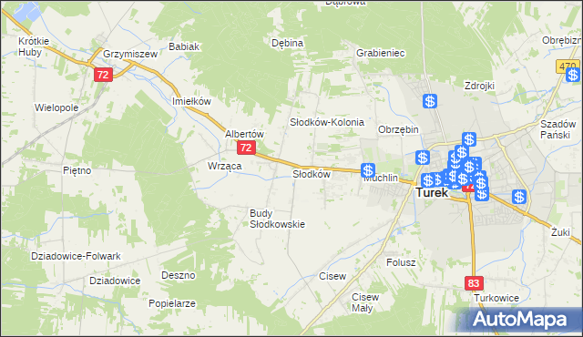 mapa Słodków gmina Turek, Słodków gmina Turek na mapie Targeo
