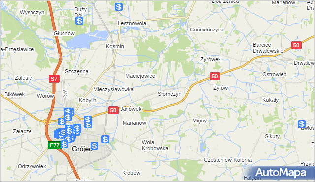 mapa Słomczyn gmina Grójec, Słomczyn gmina Grójec na mapie Targeo