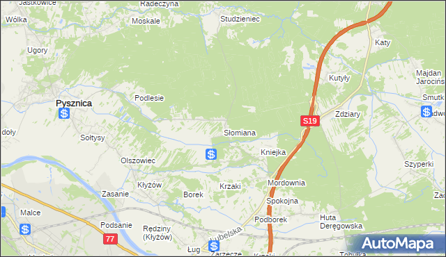 mapa Słomiana gmina Pysznica, Słomiana gmina Pysznica na mapie Targeo