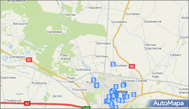mapa Słomowo gmina Września, Słomowo gmina Września na mapie Targeo
