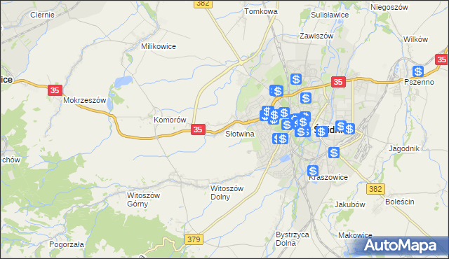 mapa Słotwina gmina Świdnica, Słotwina gmina Świdnica na mapie Targeo