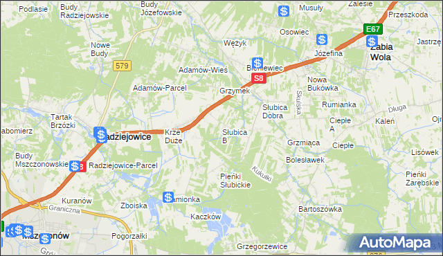 mapa Słubica B, Słubica B na mapie Targeo