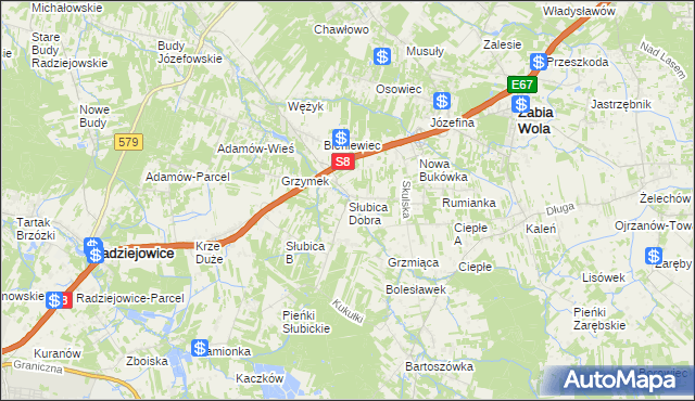 mapa Słubica Dobra, Słubica Dobra na mapie Targeo