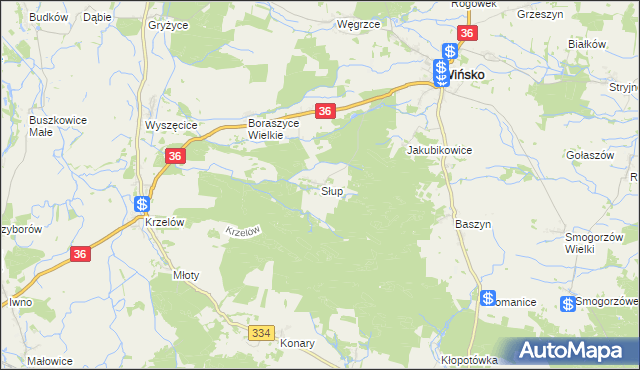 mapa Słup gmina Wińsko, Słup gmina Wińsko na mapie Targeo
