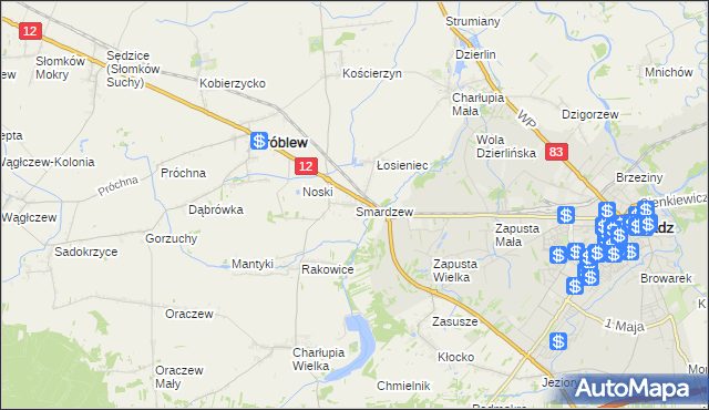 mapa Smardzew gmina Wróblew, Smardzew gmina Wróblew na mapie Targeo