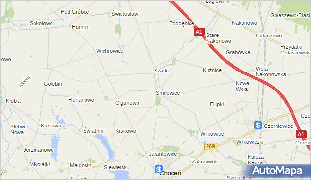 mapa Śmiłowice gmina Choceń, Śmiłowice gmina Choceń na mapie Targeo