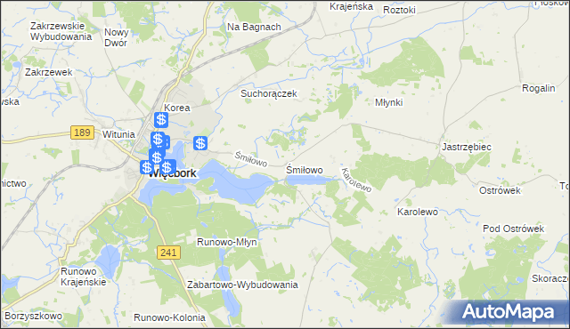 mapa Śmiłowo gmina Więcbork, Śmiłowo gmina Więcbork na mapie Targeo