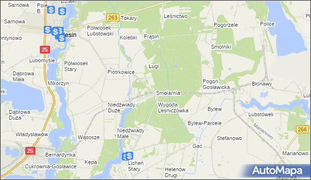 mapa Smolarnia gmina Ślesin, Smolarnia gmina Ślesin na mapie Targeo