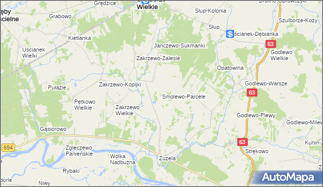 mapa Smolewo-Parcele, Smolewo-Parcele na mapie Targeo