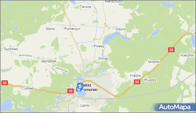 mapa Smugi gmina Kalisz Pomorski, Smugi gmina Kalisz Pomorski na mapie Targeo
