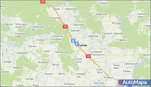 mapa Smyków powiat konecki, Smyków powiat konecki na mapie Targeo