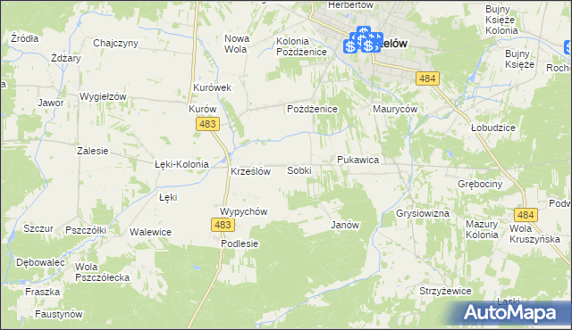 mapa Sobki gmina Zelów, Sobki gmina Zelów na mapie Targeo