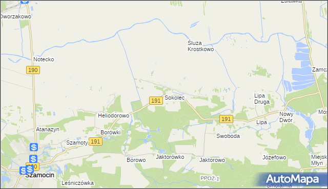 mapa Sokolec gmina Szamocin, Sokolec gmina Szamocin na mapie Targeo