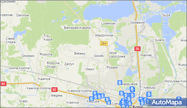 mapa Sokółki gmina Kazimierz Biskupi, Sokółki gmina Kazimierz Biskupi na mapie Targeo