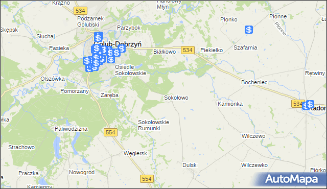 mapa Sokołowo gmina Golub-Dobrzyń, Sokołowo gmina Golub-Dobrzyń na mapie Targeo