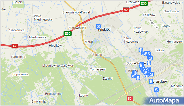 mapa Sokule gmina Wiskitki, Sokule gmina Wiskitki na mapie Targeo