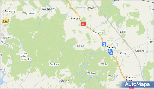 mapa Solno gmina Bartoszyce, Solno gmina Bartoszyce na mapie Targeo