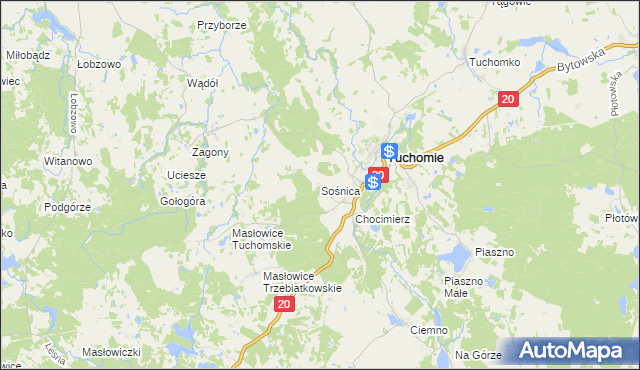 mapa Sośnica gmina Tuchomie, Sośnica gmina Tuchomie na mapie Targeo