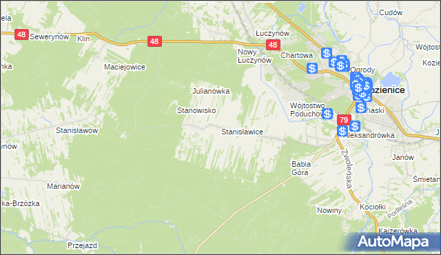 mapa Stanisławice gmina Kozienice, Stanisławice gmina Kozienice na mapie Targeo