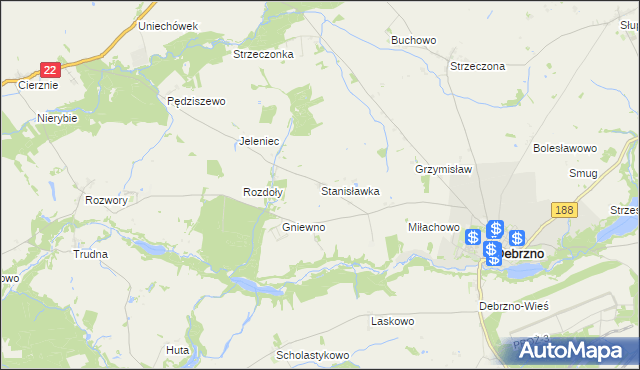mapa Stanisławka gmina Debrzno, Stanisławka gmina Debrzno na mapie Targeo