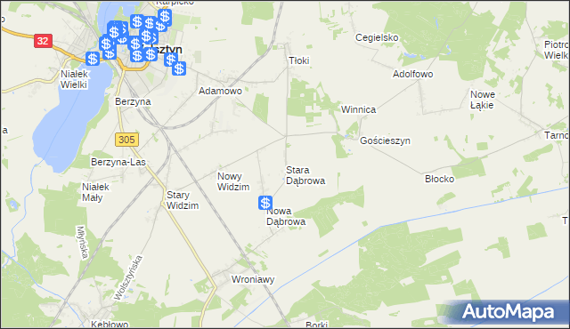 mapa Stara Dąbrowa gmina Wolsztyn, Stara Dąbrowa gmina Wolsztyn na mapie Targeo