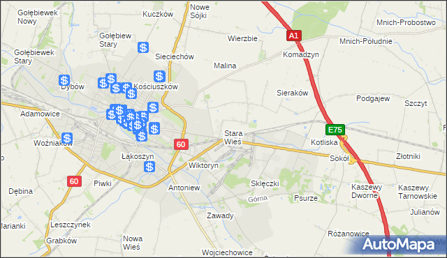 mapa Stara Wieś gmina Kutno, Stara Wieś gmina Kutno na mapie Targeo