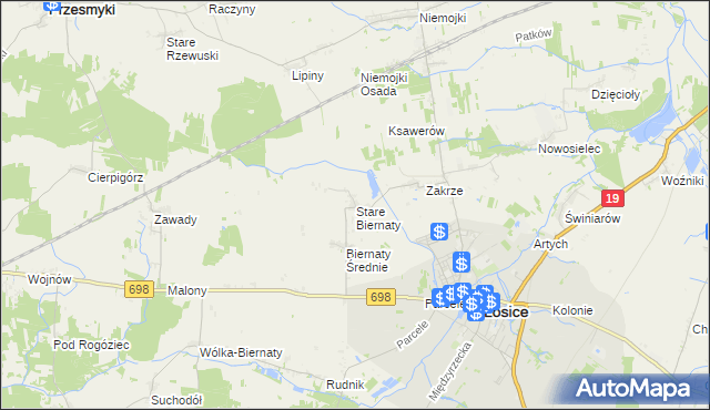 mapa Stare Biernaty, Stare Biernaty na mapie Targeo