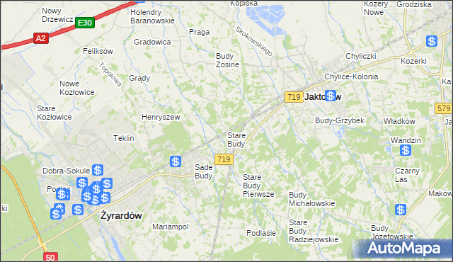 mapa Stare Budy gmina Jaktorów, Stare Budy gmina Jaktorów na mapie Targeo