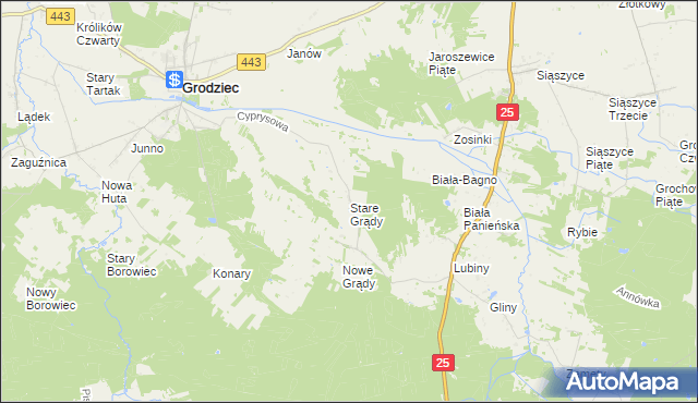 mapa Stare Grądy gmina Grodziec, Stare Grądy gmina Grodziec na mapie Targeo