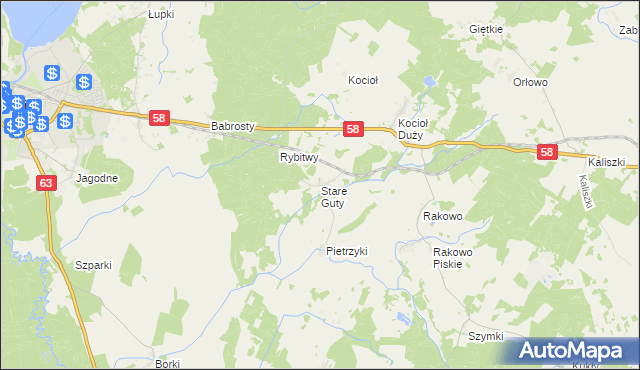 mapa Stare Guty gmina Pisz, Stare Guty gmina Pisz na mapie Targeo