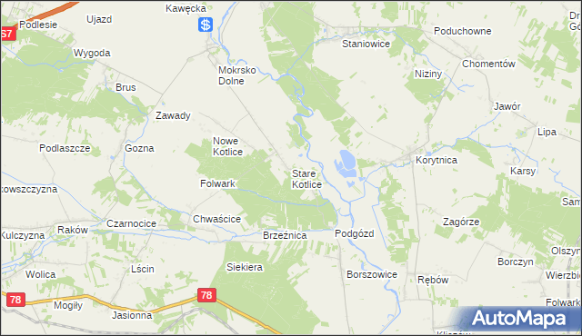 mapa Stare Kotlice, Stare Kotlice na mapie Targeo