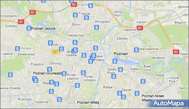 mapa Stare Miasto gmina Poznań, Stare Miasto gmina Poznań na mapie Targeo