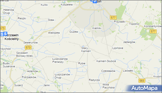 mapa Stary Kamień gmina Gąbin, Stary Kamień gmina Gąbin na mapie Targeo