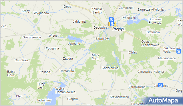 mapa Stary Młyn gmina Przytyk, Stary Młyn gmina Przytyk na mapie Targeo