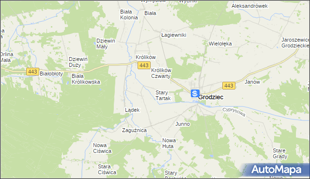 mapa Stary Tartak gmina Grodziec, Stary Tartak gmina Grodziec na mapie Targeo