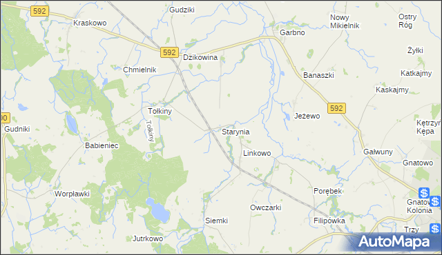 mapa Starynia gmina Korsze, Starynia gmina Korsze na mapie Targeo