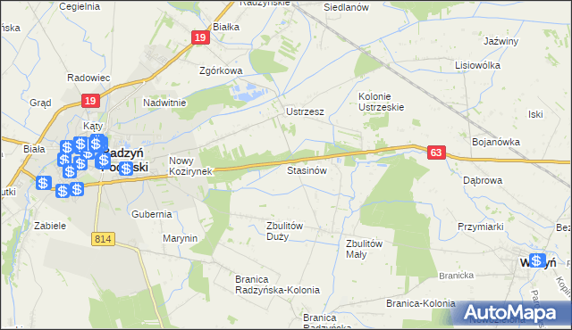 mapa Stasinów gmina Radzyń Podlaski, Stasinów gmina Radzyń Podlaski na mapie Targeo